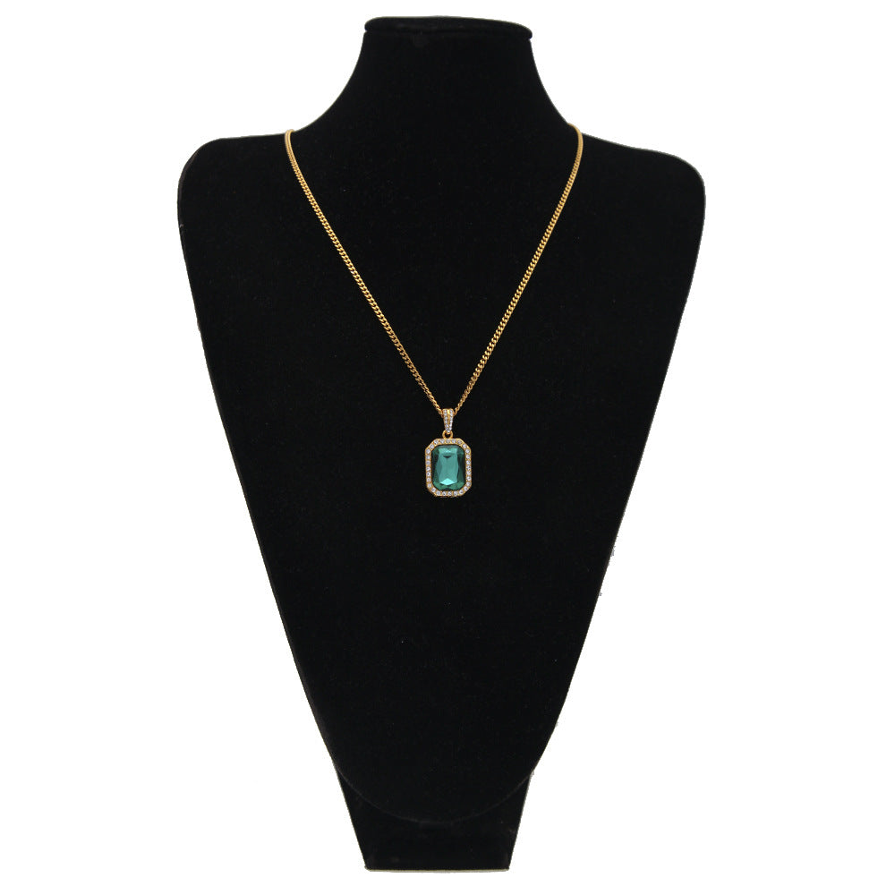 Hip-hop mini diamond-encrusted gem pendant trendy brand necklace men's handsome Joker alloy necklace cross-border jewelry wholesale