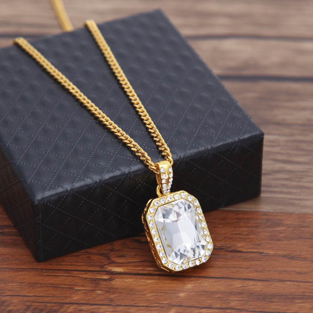 Hip-hop mini diamond-encrusted gem pendant trendy brand necklace men's handsome Joker alloy necklace cross-border jewelry wholesale