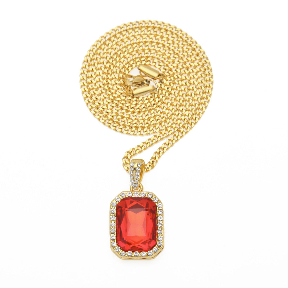 Hip-hop mini diamond-encrusted gem pendant trendy brand necklace men's handsome Joker alloy necklace cross-border jewelry wholesale
