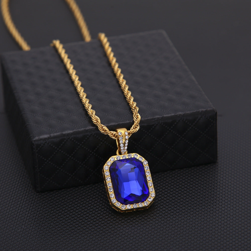Hip-hop mini diamond-encrusted gem pendant trendy brand necklace men's handsome Joker alloy necklace cross-border jewelry wholesale