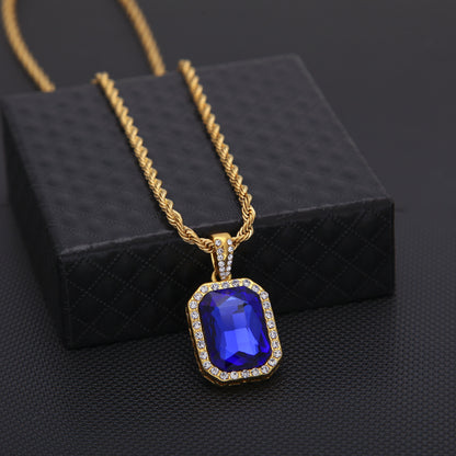 Hip-hop mini diamond-encrusted gem pendant trendy brand necklace men's handsome Joker alloy necklace cross-border jewelry wholesale