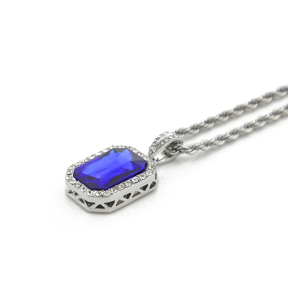 Hip-hop mini diamond-encrusted gem pendant trendy brand necklace men's handsome Joker alloy necklace cross-border jewelry wholesale