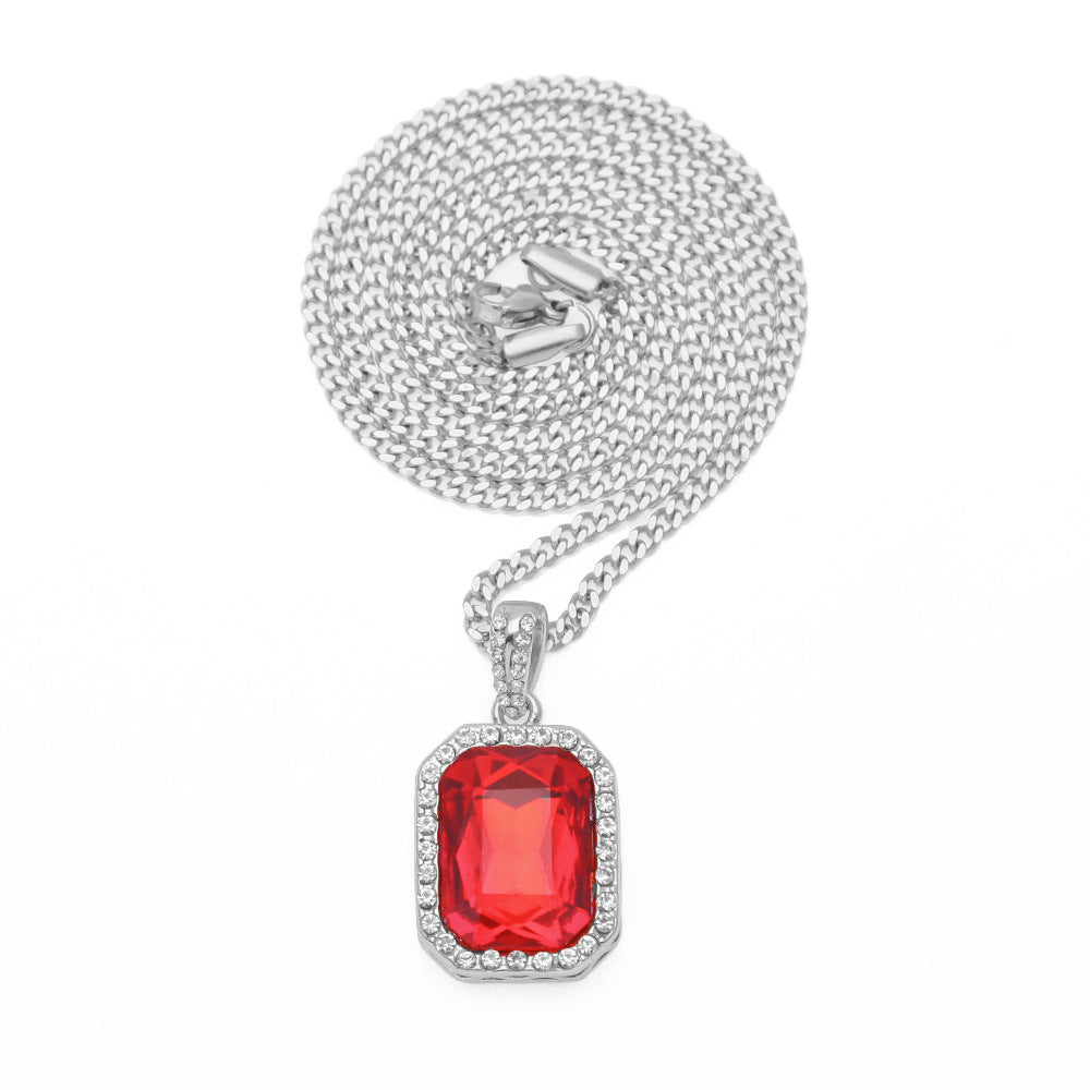 Hip-hop mini diamond-encrusted gem pendant trendy brand necklace men's handsome Joker alloy necklace cross-border jewelry wholesale