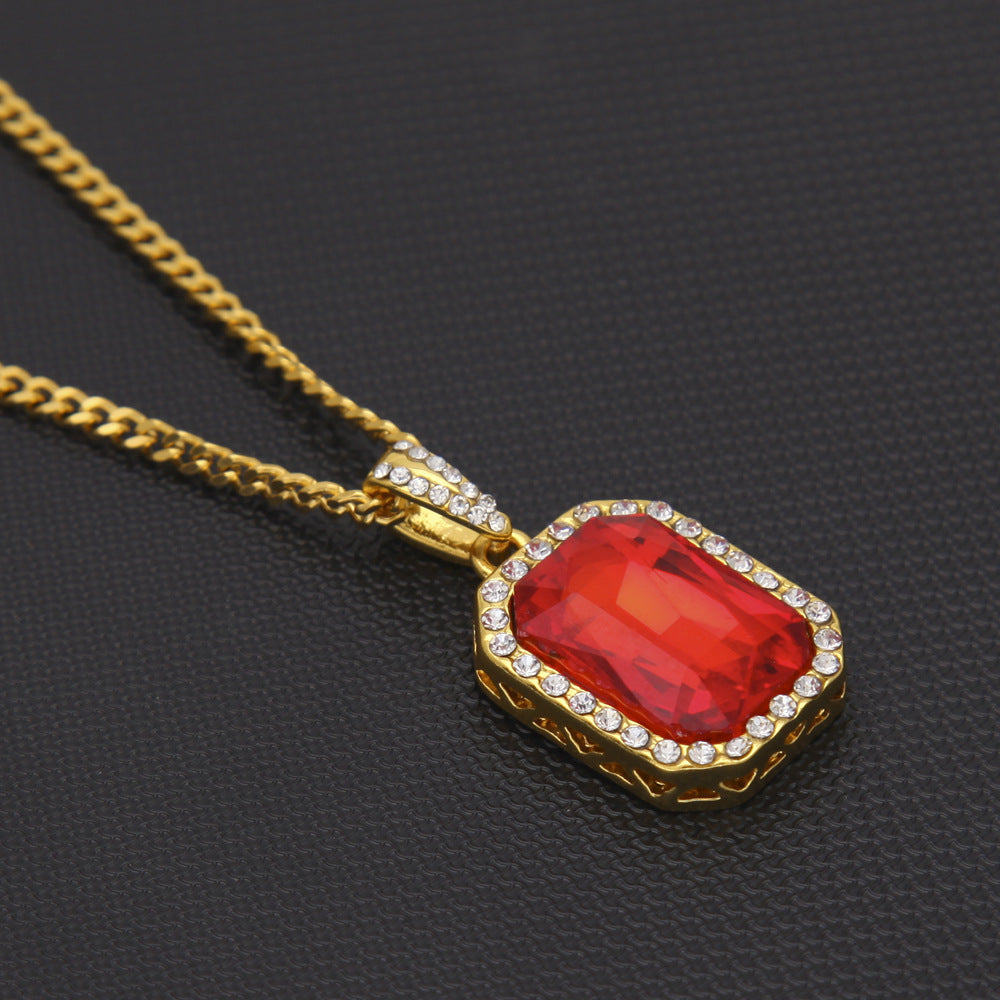 Hip-hop mini diamond-encrusted gem pendant trendy brand necklace men's handsome Joker alloy necklace cross-border jewelry wholesale