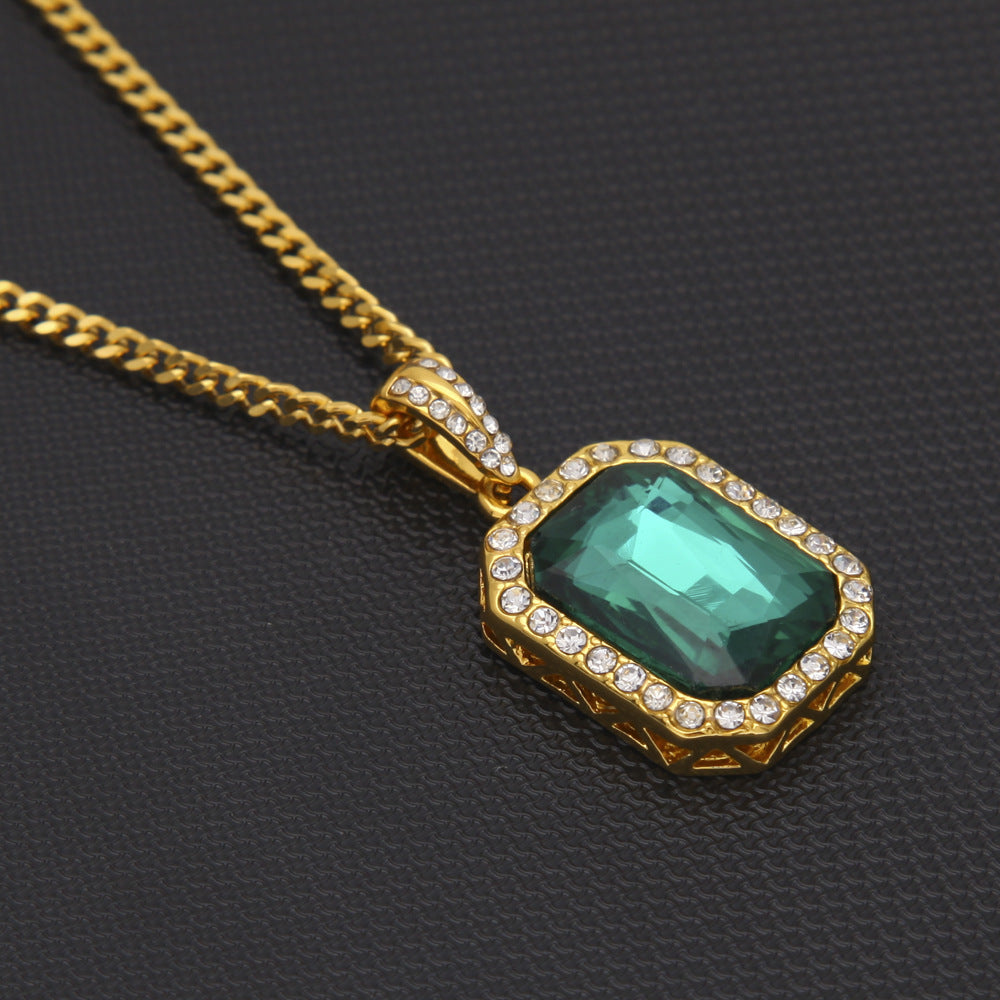 Hip-hop mini diamond-encrusted gem pendant trendy brand necklace men's handsome Joker alloy necklace cross-border jewelry wholesale