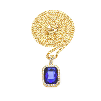 Hip-hop mini diamond-encrusted gem pendant trendy brand necklace men's handsome Joker alloy necklace cross-border jewelry wholesale