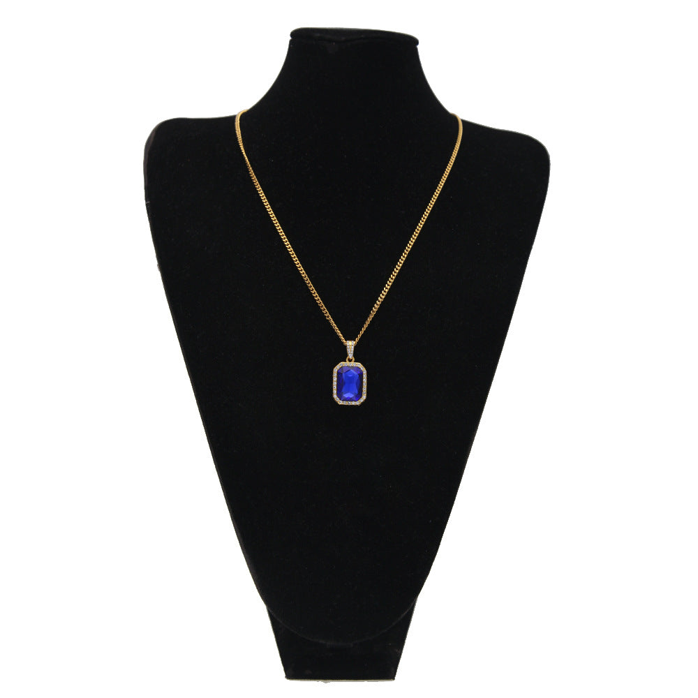 Hip-hop mini diamond-encrusted gem pendant trendy brand necklace men's handsome Joker alloy necklace cross-border jewelry wholesale
