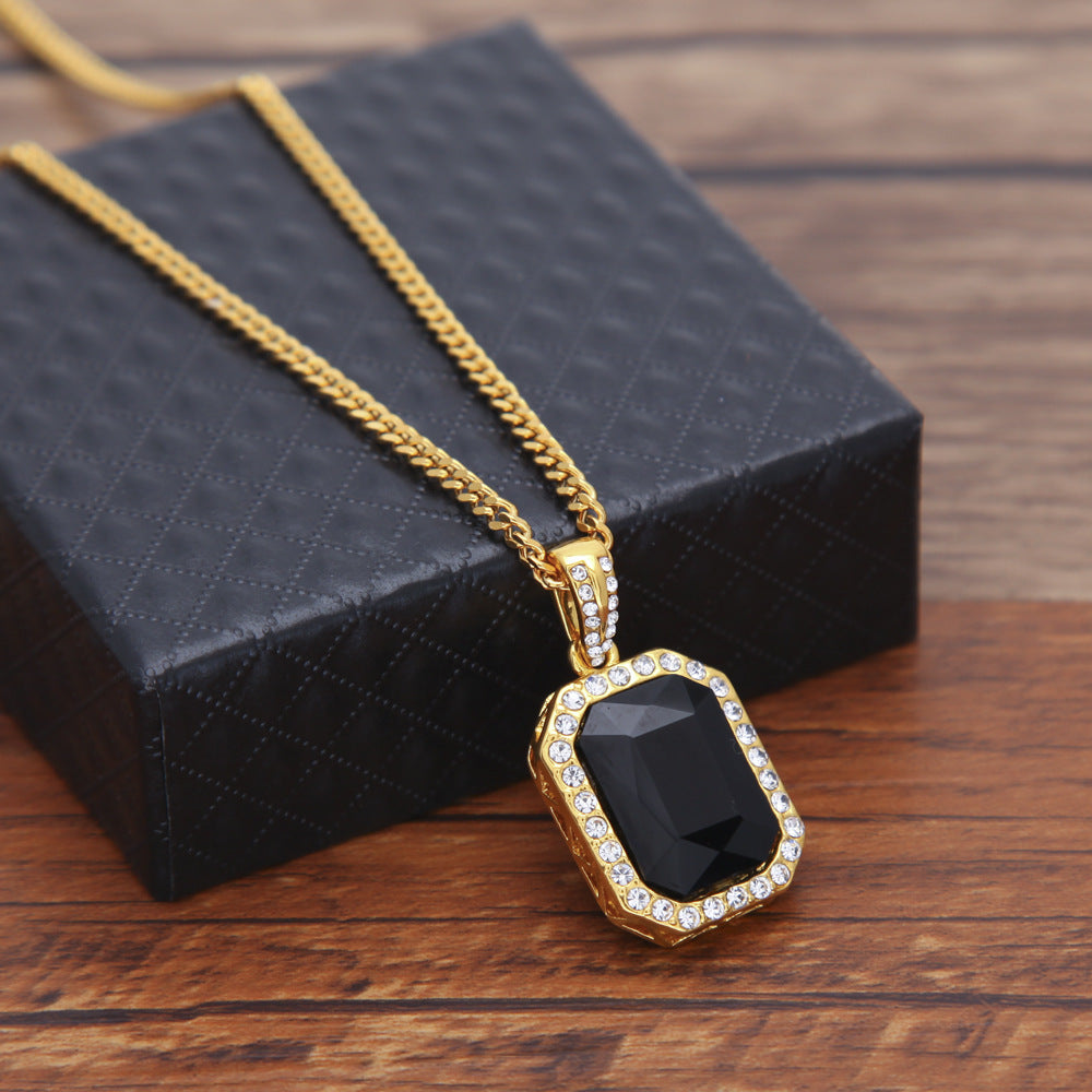 Hip-hop mini diamond-encrusted gem pendant trendy brand necklace men's handsome Joker alloy necklace cross-border jewelry wholesale