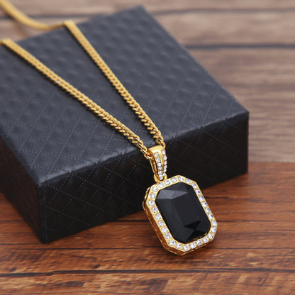 Hip-hop mini diamond-encrusted gem pendant trendy brand necklace men's handsome Joker alloy necklace cross-border jewelry wholesale
