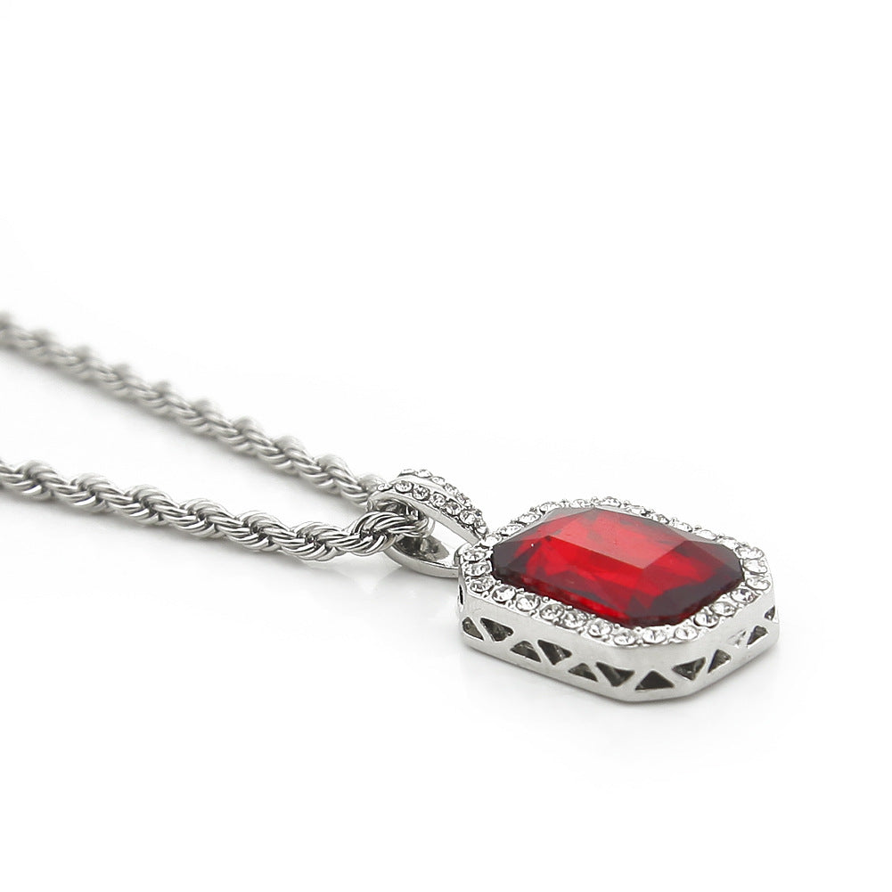 Hip-hop mini diamond-encrusted gem pendant trendy brand necklace men's handsome Joker alloy necklace cross-border jewelry wholesale