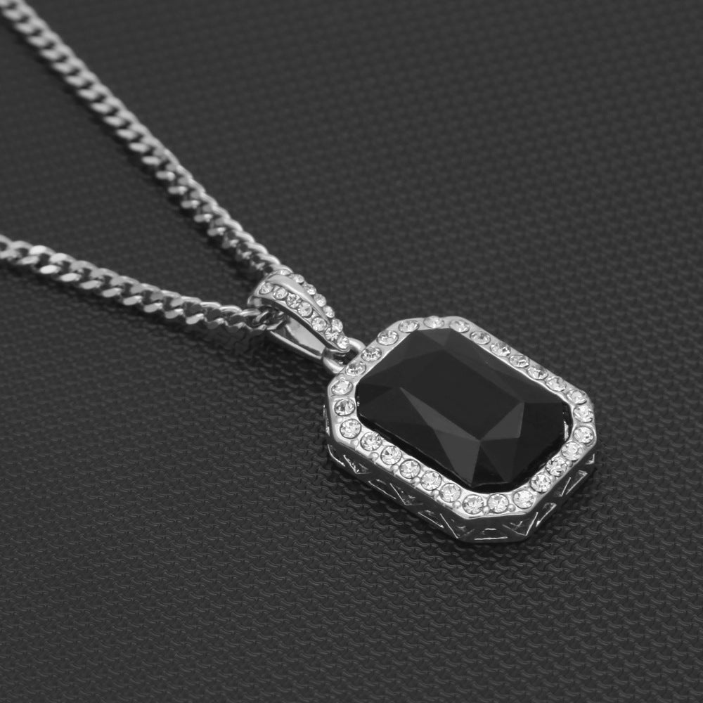 Hip-hop mini diamond-encrusted gem pendant trendy brand necklace men's handsome Joker alloy necklace cross-border jewelry wholesale