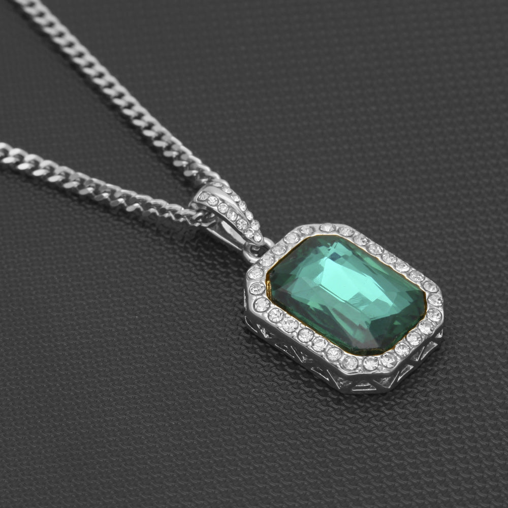 Hip-hop mini diamond-encrusted gem pendant trendy brand necklace men's handsome Joker alloy necklace cross-border jewelry wholesale