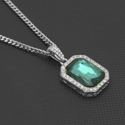 Hip-hop mini diamond-encrusted gem pendant trendy brand necklace men's handsome Joker alloy necklace cross-border jewelry wholesale
