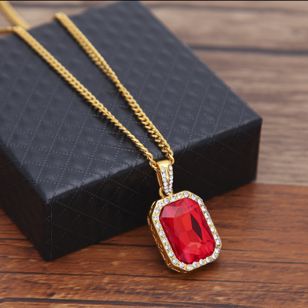 Hip-hop mini diamond-encrusted gem pendant trendy brand necklace men's handsome Joker alloy necklace cross-border jewelry wholesale