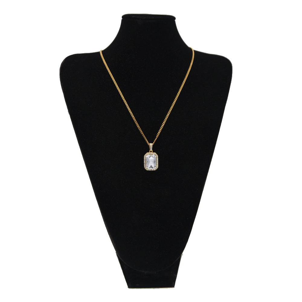 Hip-hop mini diamond-encrusted gem pendant trendy brand necklace men's handsome Joker alloy necklace cross-border jewelry wholesale