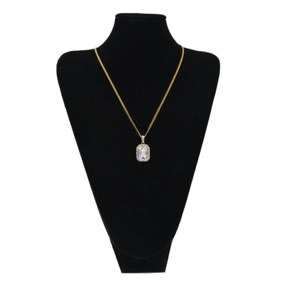 Hip-hop mini diamond-encrusted gem pendant trendy brand necklace men's handsome Joker alloy necklace cross-border jewelry wholesale