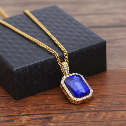 Hip-hop mini diamond-encrusted gem pendant trendy brand necklace men's handsome Joker alloy necklace cross-border jewelry wholesale
