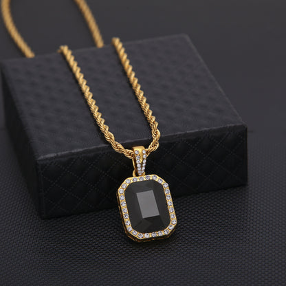 Hip-hop mini diamond-encrusted gem pendant trendy brand necklace men's handsome Joker alloy necklace cross-border jewelry wholesale