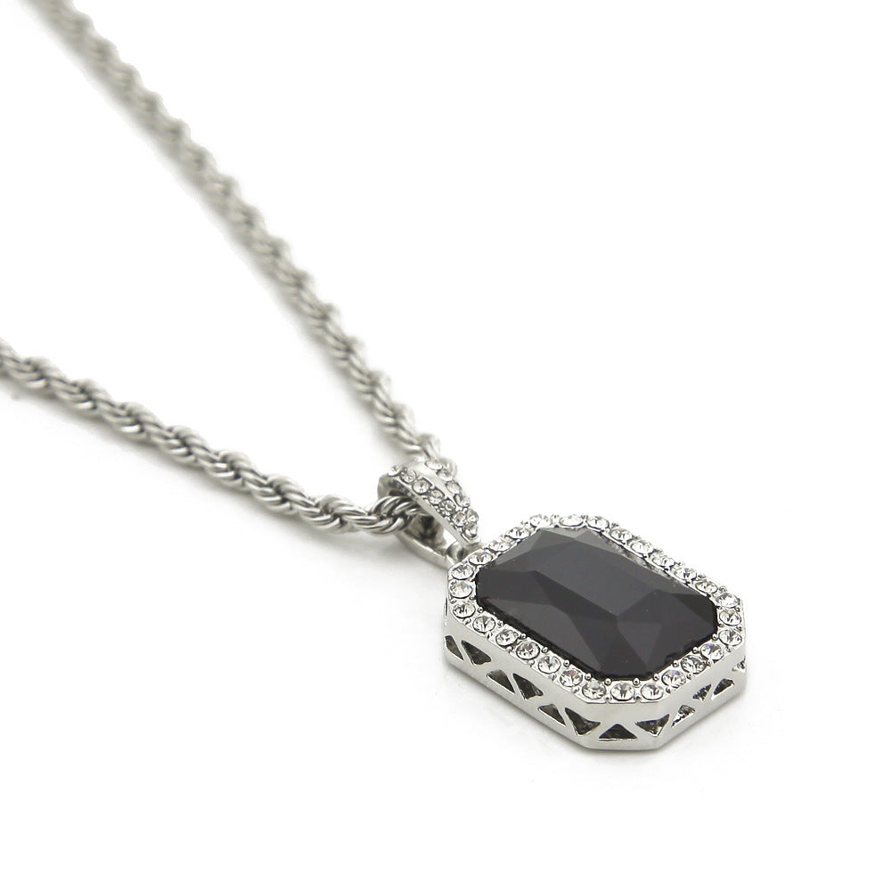 Hip-hop mini diamond-encrusted gem pendant trendy brand necklace men's handsome Joker alloy necklace cross-border jewelry wholesale
