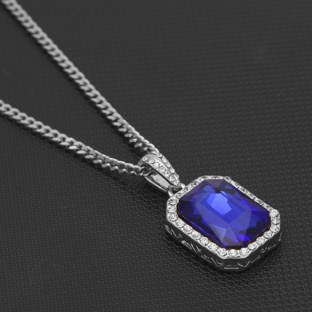 Hip-hop mini diamond-encrusted gem pendant trendy brand necklace men's handsome Joker alloy necklace cross-border jewelry wholesale