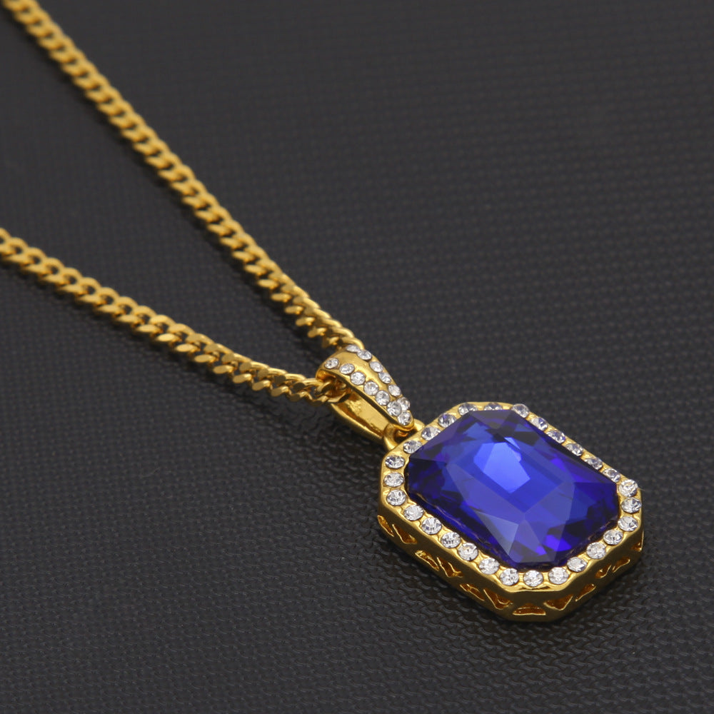 Hip-hop mini diamond-encrusted gem pendant trendy brand necklace men's handsome Joker alloy necklace cross-border jewelry wholesale