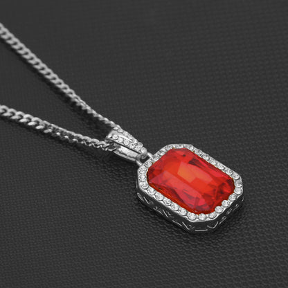 Hip-hop mini diamond-encrusted gem pendant trendy brand necklace men's handsome Joker alloy necklace cross-border jewelry wholesale