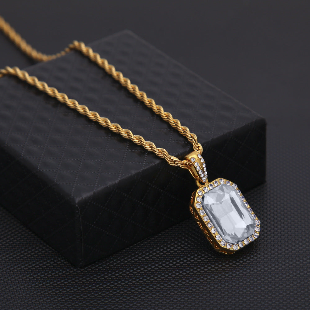 Hip-hop mini diamond-encrusted gem pendant trendy brand necklace men's handsome Joker alloy necklace cross-border jewelry wholesale