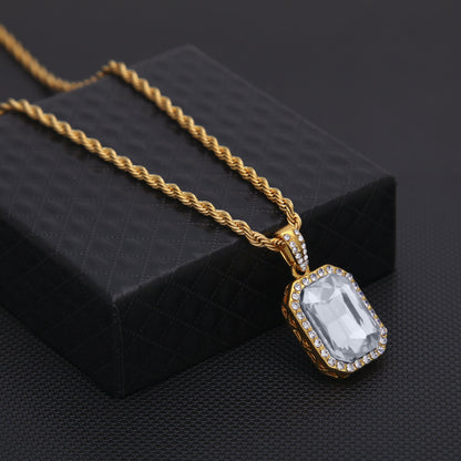 Hip-hop mini diamond-encrusted gem pendant trendy brand necklace men's handsome Joker alloy necklace cross-border jewelry wholesale