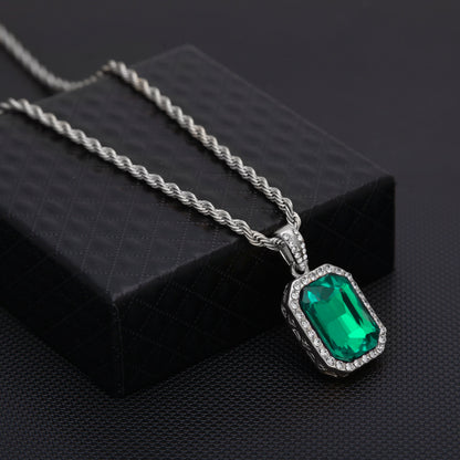 Hip-hop mini diamond-encrusted gem pendant trendy brand necklace men's handsome Joker alloy necklace cross-border jewelry wholesale