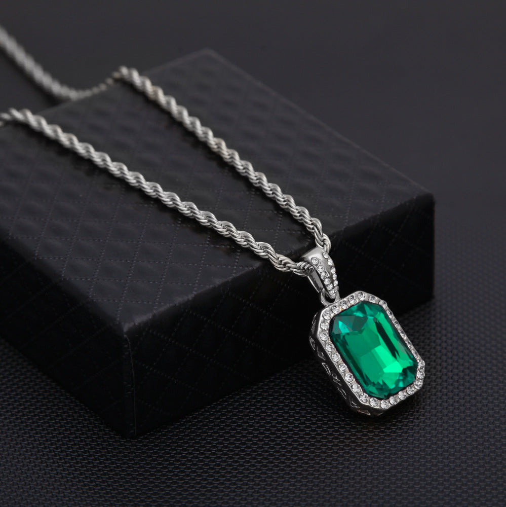 Hip-hop mini diamond-encrusted gem pendant trendy brand necklace men's handsome Joker alloy necklace cross-border jewelry wholesale