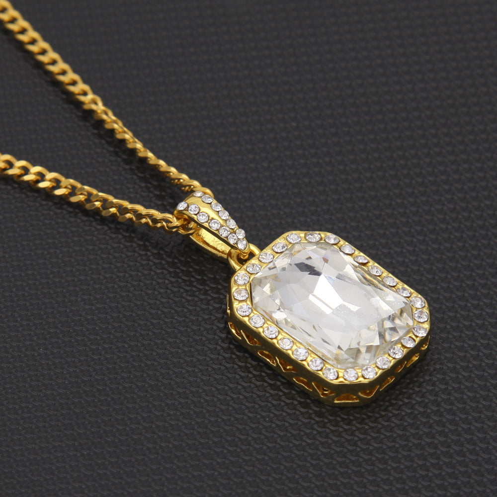 Hip-hop mini diamond-encrusted gem pendant trendy brand necklace men's handsome Joker alloy necklace cross-border jewelry wholesale