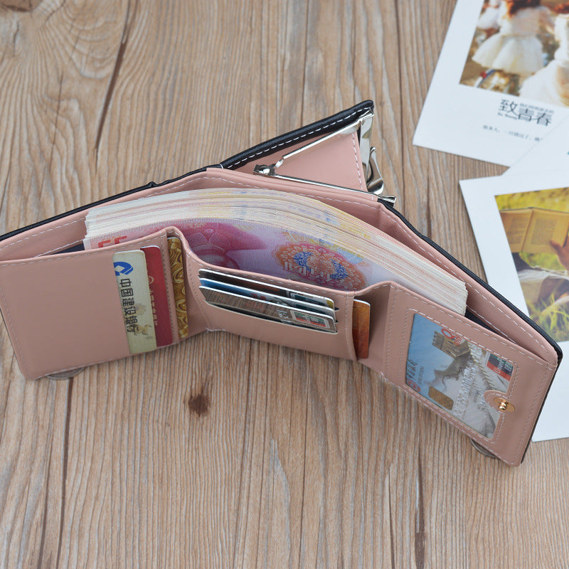 New Wallet Women's Short Wallet Female Student Large Capacity Folding Soft Wallet Japanese and Korean Style Fashion Simple Coin Purse