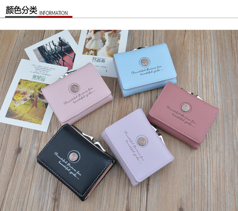 New Wallet Women's Short Wallet Female Student Large Capacity Folding Soft Wallet Japanese and Korean Style Fashion Simple Coin Purse