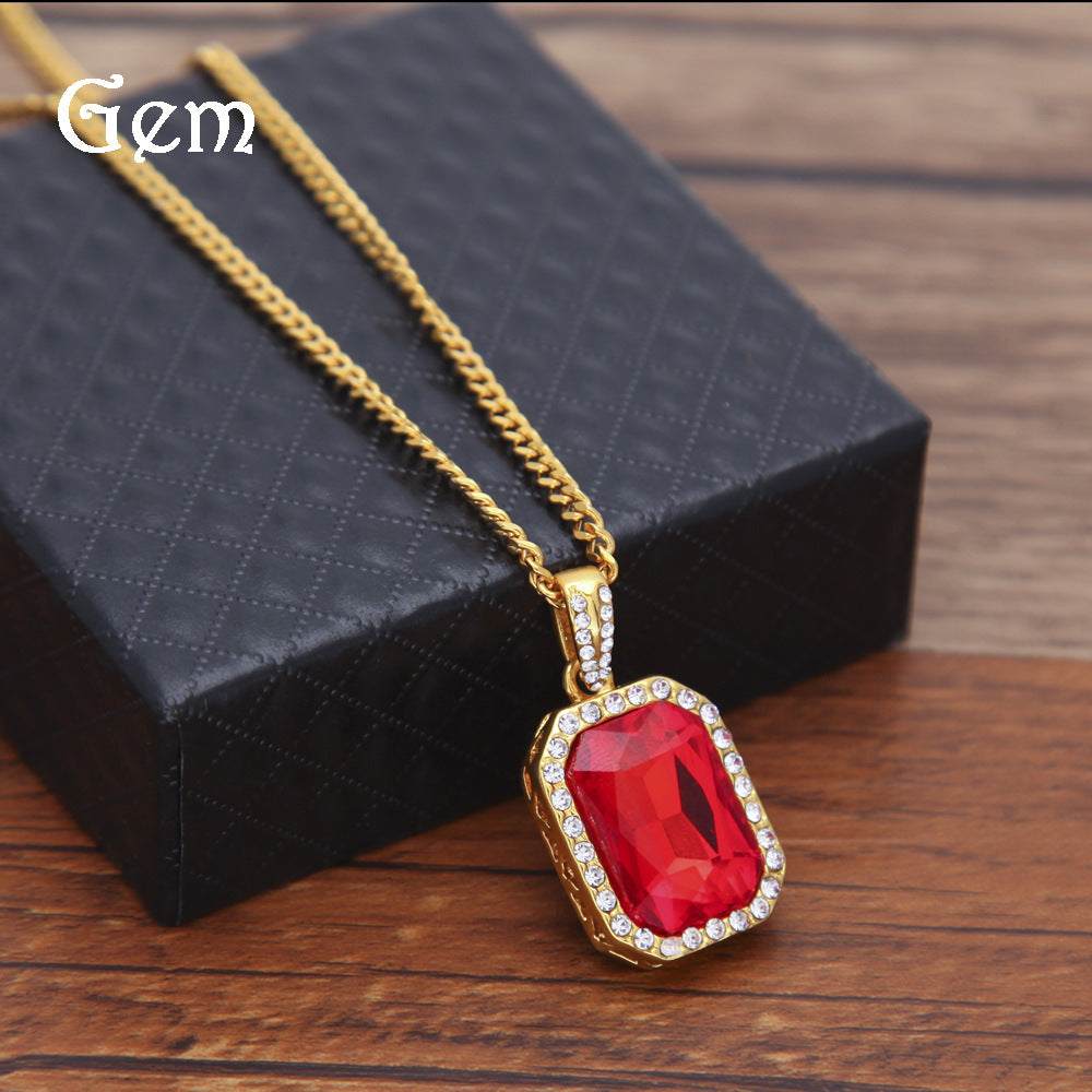 Hip-hop mini diamond-encrusted gem pendant trendy brand necklace men's handsome Joker alloy necklace cross-border jewelry wholesale