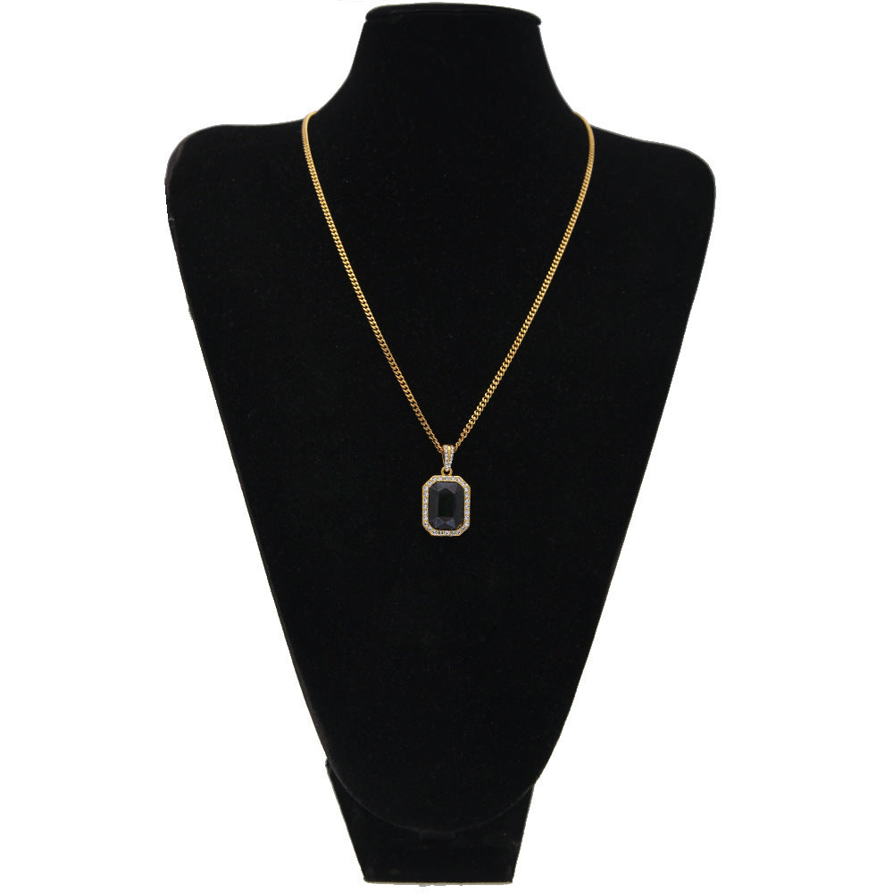 Hip-hop mini diamond-encrusted gem pendant trendy brand necklace men's handsome Joker alloy necklace cross-border jewelry wholesale