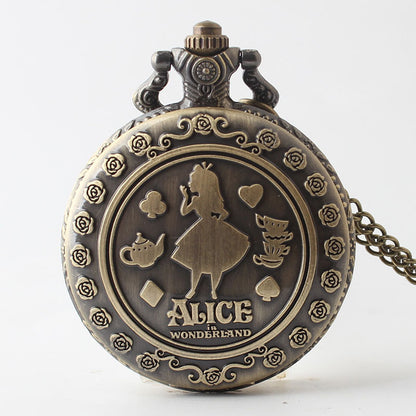Alice in Wonderland retro pocket watch Alice and rabbit anime pocket watch female cartoon flip Hollow