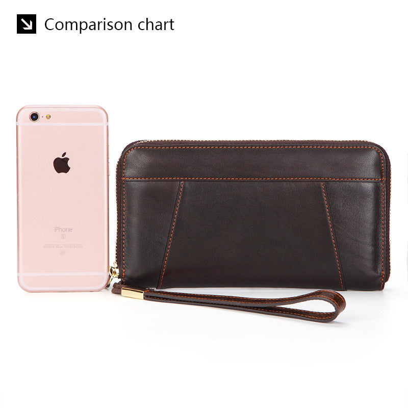 Dropshipping Spot Oil Wax Leather Single Pull Bag First Layer Genuine Leather Long Zipper Bag Retro Hot Selling Cross-Border Wallet
