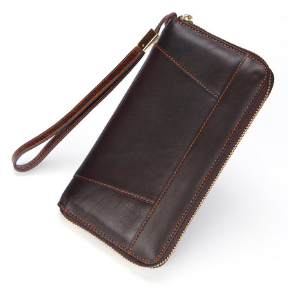 Dropshipping Spot Oil Wax Leather Single Pull Bag First Layer Genuine Leather Long Zipper Bag Retro Hot Selling Cross-Border Wallet
