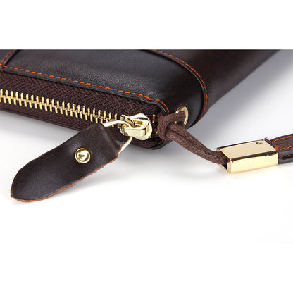 Dropshipping Spot Oil Wax Leather Single Pull Bag First Layer Genuine Leather Long Zipper Bag Retro Hot Selling Cross-Border Wallet