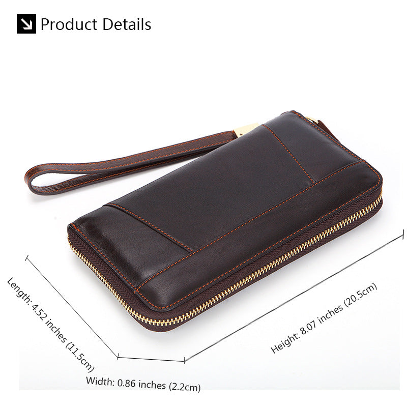 Dropshipping Spot Oil Wax Leather Single Pull Bag First Layer Genuine Leather Long Zipper Bag Retro Hot Selling Cross-Border Wallet