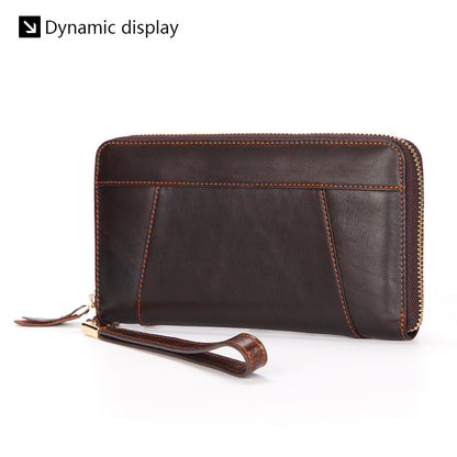 Dropshipping Spot Oil Wax Leather Single Pull Bag First Layer Genuine Leather Long Zipper Bag Retro Hot Selling Cross-Border Wallet