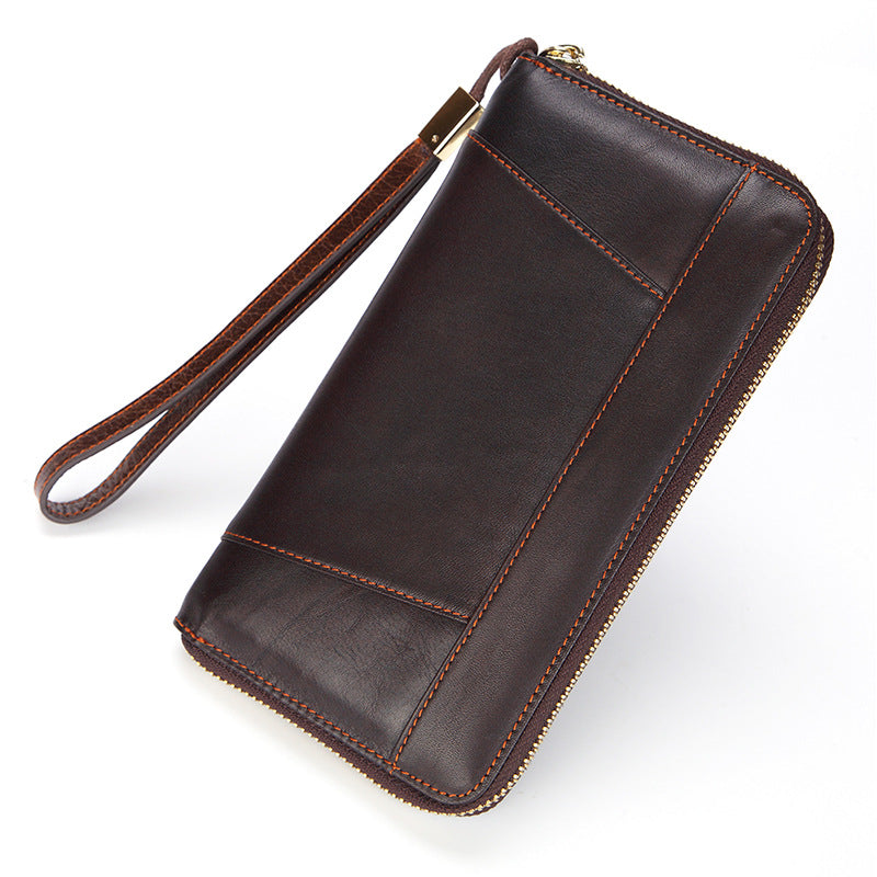 Dropshipping Spot Oil Wax Leather Single Pull Bag First Layer Genuine Leather Long Zipper Bag Retro Hot Selling Cross-Border Wallet