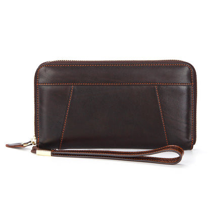 Dropshipping Spot Oil Wax Leather Single Pull Bag First Layer Genuine Leather Long Zipper Bag Retro Hot Selling Cross-Border Wallet