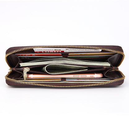 Dropshipping Spot Oil Wax Leather Single Pull Bag First Layer Genuine Leather Long Zipper Bag Retro Hot Selling Cross-Border Wallet