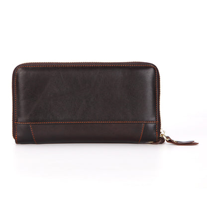 Dropshipping Spot Oil Wax Leather Single Pull Bag First Layer Genuine Leather Long Zipper Bag Retro Hot Selling Cross-Border Wallet