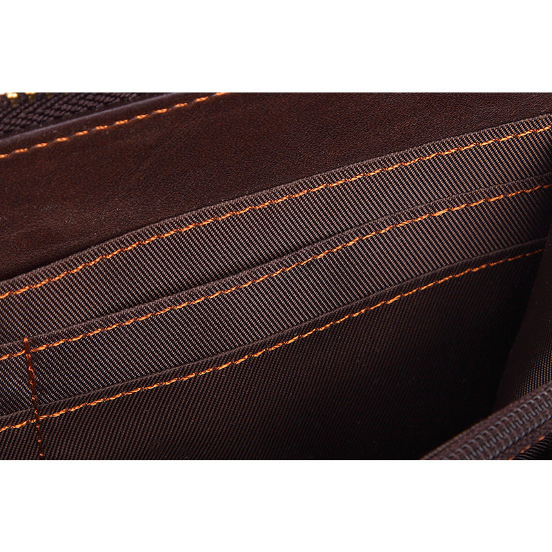 Dropshipping Spot Oil Wax Leather Single Pull Bag First Layer Genuine Leather Long Zipper Bag Retro Hot Selling Cross-Border Wallet