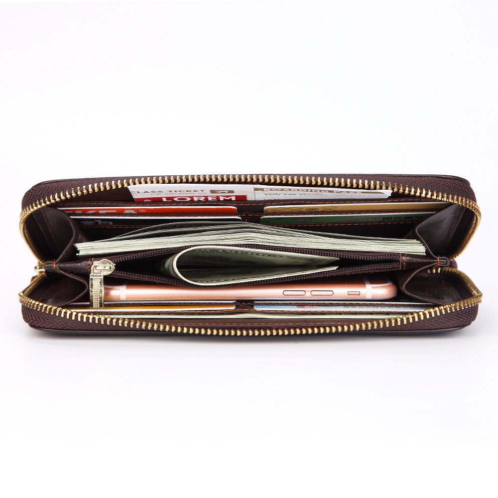 Dropshipping Spot Oil Wax Leather Single Pull Bag First Layer Genuine Leather Long Zipper Bag Retro Hot Selling Cross-Border Wallet