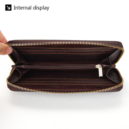 Dropshipping Spot Oil Wax Leather Single Pull Bag First Layer Genuine Leather Long Zipper Bag Retro Hot Selling Cross-Border Wallet