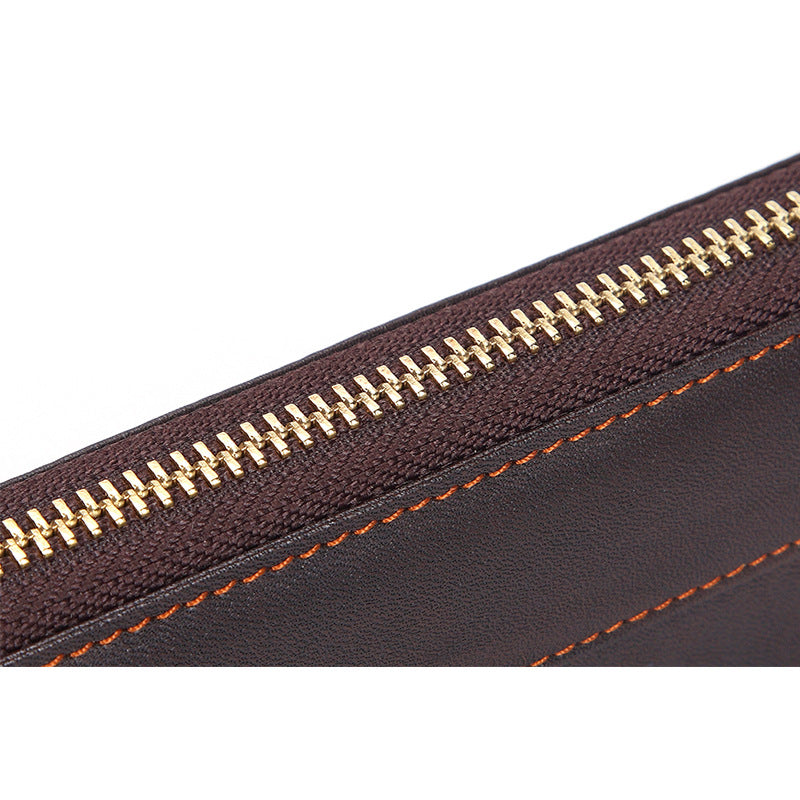 Dropshipping Spot Oil Wax Leather Single Pull Bag First Layer Genuine Leather Long Zipper Bag Retro Hot Selling Cross-Border Wallet