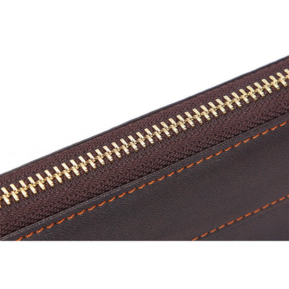 Dropshipping Spot Oil Wax Leather Single Pull Bag First Layer Genuine Leather Long Zipper Bag Retro Hot Selling Cross-Border Wallet